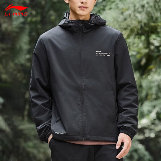 Li Ning Velvet Charge Jacket Men's Spring and Autumn Windproof, Warm and Water-Repellent Cardigan Hooded Work Jacket Windbreaker Sportswear Black - Casual Soft Shell Velvet Lined L
