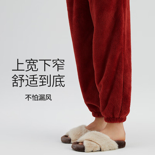 Chundu soft coral velvet pajamas for women winter thickened plus velvet wedding couple set men's flannel home clothes vermilion M