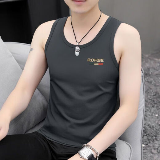 Lian Jue [2-pack] Modal vest men's summer thin cotton tight-fitting sports fitness vest sleeveless white inner wear RQ vest 2-pack [dark gray black] 3XL recommendation: 145-160Jin [Jin equals 0.5 kg]