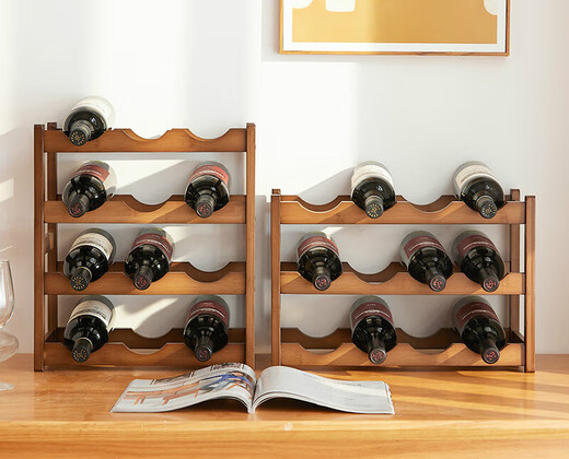 Double small red wine rack household simple desktop rack wine cabinet multi-bottle red wine rack brown red wine rack 2 layers 40 type
