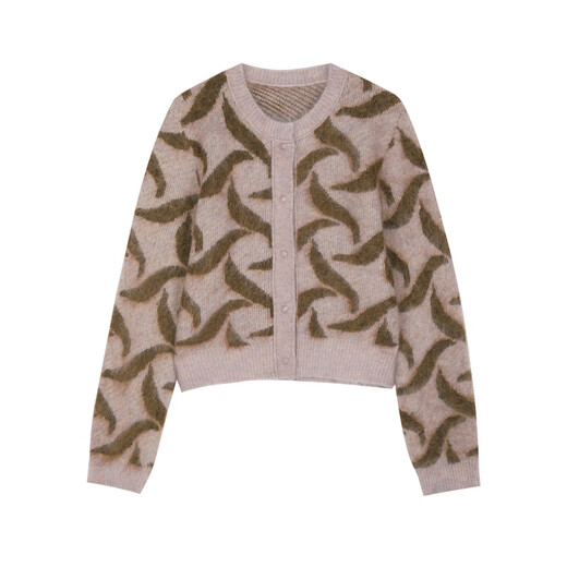 Jnby / Jiangan tissu automne et hiver cardigan tricot pour les femmes rétro jacquard cou court rond pull tridimensionnel 5n0313770-690 / poudre mélangée s