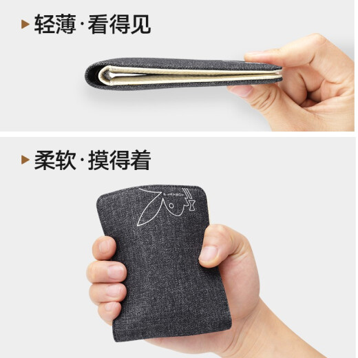 Playboy Wallet Men's Short Summer New Product Young Students Korean Style Personalized Trendy Canvas Thin Men's Wallet PAA4423-7B Black (White Lining)