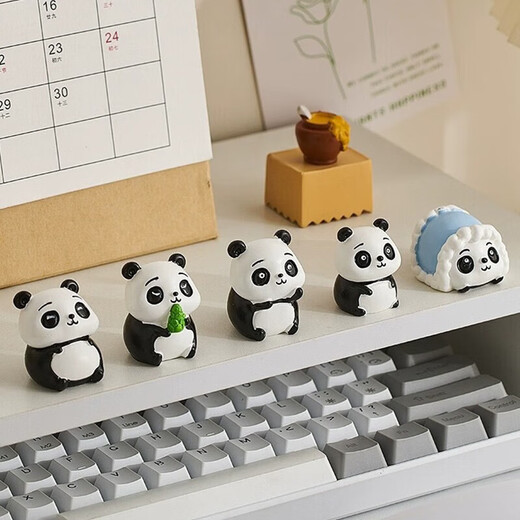 Collection of cute giant panda small ornaments, cute panda doll desktop small ornaments for classmates to give birthday gifts for children, happy panda (set of 7) + gift box + light string