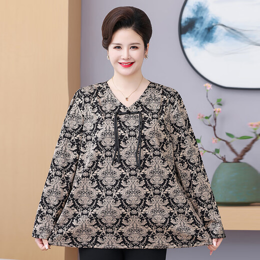 Langshe Fat Mom Mode Langarm T-Shirt für Frühlings- und Herbst mittleren Alters und ältere Menschen sowie große Größe 200 Jin [Jin entspricht 0,5 kg] Lose und schlanker Bauchhirt Nr. 1 Farbe [679#] 7XL Empfohlen 190-210 Jin [Jin gleich 0,5 kg]