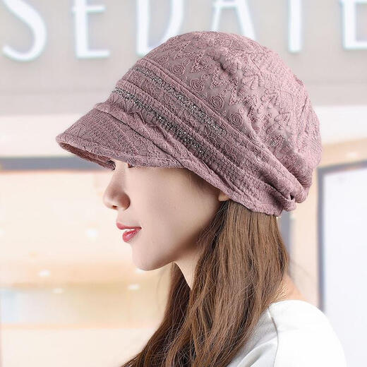 Departure Sky Cover White Hair Hat Thin Fifty-Year-Old Ladies Hat Light and Breathable Baotou Cap for Women Spring and Summer Elegant Wide Brim Basin Brown Two Thin Diamonds One Size 54-59cm Elastic