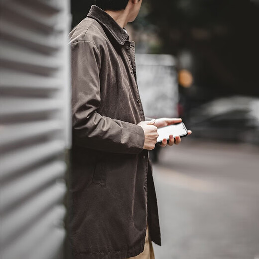 Madden Workwear British Style Oil Wax Windbreaker Jacket Men's Autumn and Winter Gentleman's Feel Mid-Length Retro Coat Waterproof Outer Dark Brown M