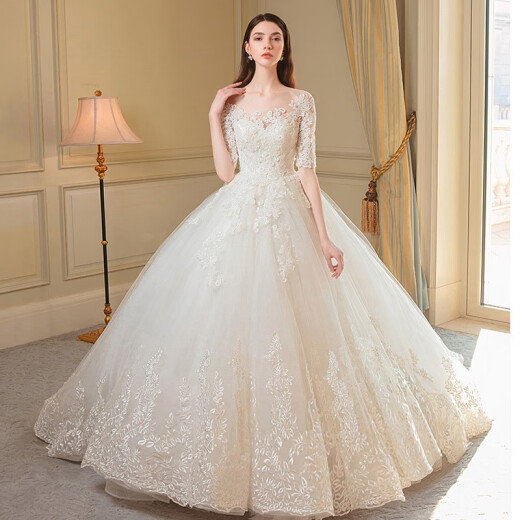 Wedding dress 2020 new style bride shoulder-length European and American tail summer wedding princess dreamy simple light floor-length style M (2 feet)