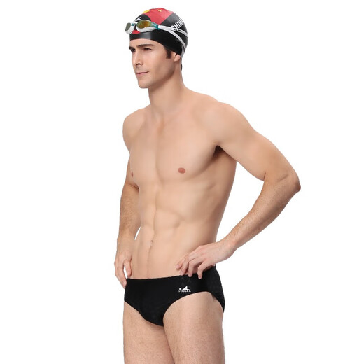 YINGFA swimming trunks men's professional triangle competition training swimming trunks imitation shark skin scale pattern adult and children's competition swimming trunks black S (waist 51-56 cm)