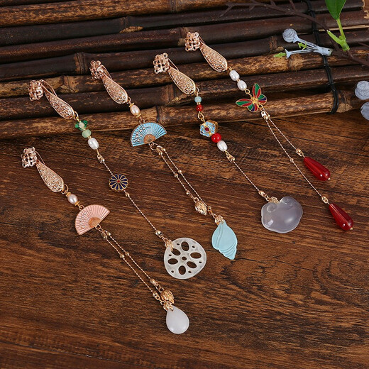 Feihua cheongsam pressed lapel original pearl fan antique brooch pendant Hanfu tea suit tassels Chinese makeup accessories auspicious lock 1 piece
