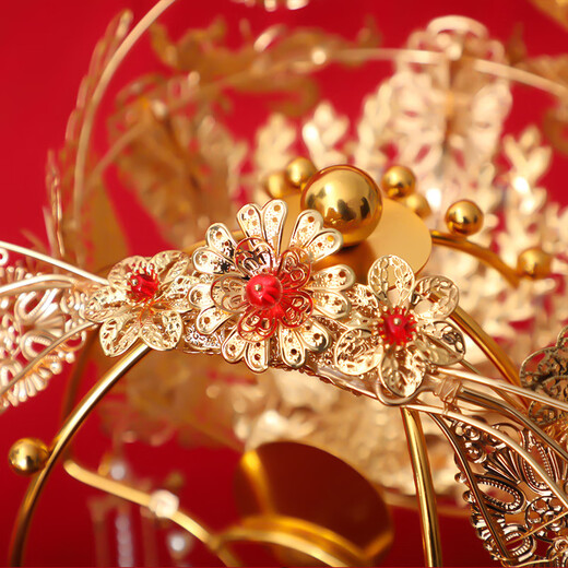 Lingchuan phoenix crown bridal headdress, new Chinese style wedding Hanfu hair crown, dragon and phoenix gown headdress, bride Xiuhe headdress, phoenix crown FS-25131 alloy