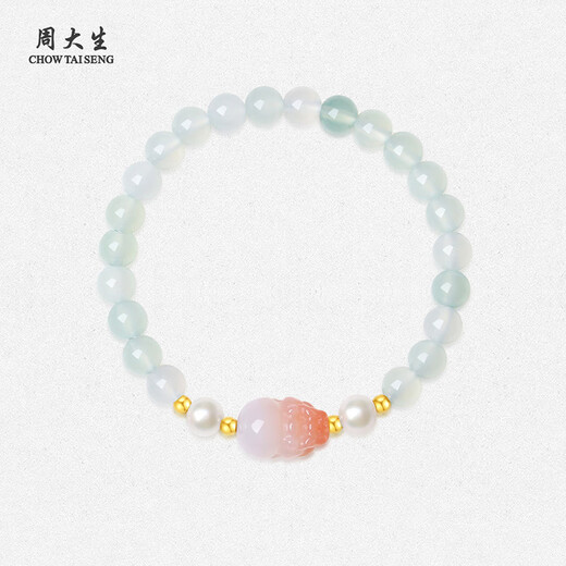 Zhou Taisheng 18K gold inlaid jade Pixiu bracelet for women with chalcedony transfer gold beads as a birthday gift for girlfriend, about 0.06g