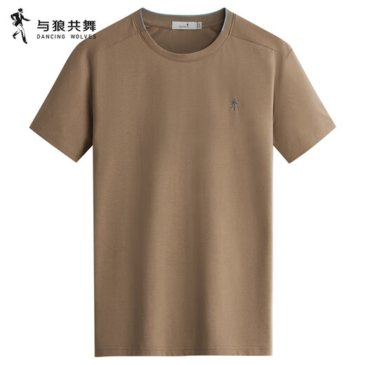Dancing with Wolves [Long-Long Cotton] Summer Basic Breathable Pure Cotton Skin-Friendly Comfortable Men's Short Sleeve T-Shirt 701 Khaki 185