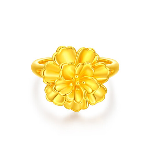 Mengjinyuan Gold Ring for Women 5D Hard Gold Pure Gold Peony Flower Ring for Women for Wife and Girlfriend No. 16 Circle Approximately 1.35g