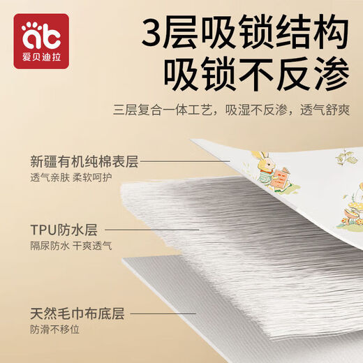 爱贝迪拉水洗隔垫婴儿隔尿垫尿l布a类纯棉透气大童防水床单双面经 2条装)50x70小熊爱丽丝