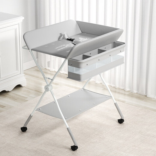 Mesa de pañales de pañales plegables plegables mesa de cuidado de bebés mesa de pañales para bebés mesa táctil recién nacido mesa de pañales de orina - modelo móvil gris + set de tres piezas