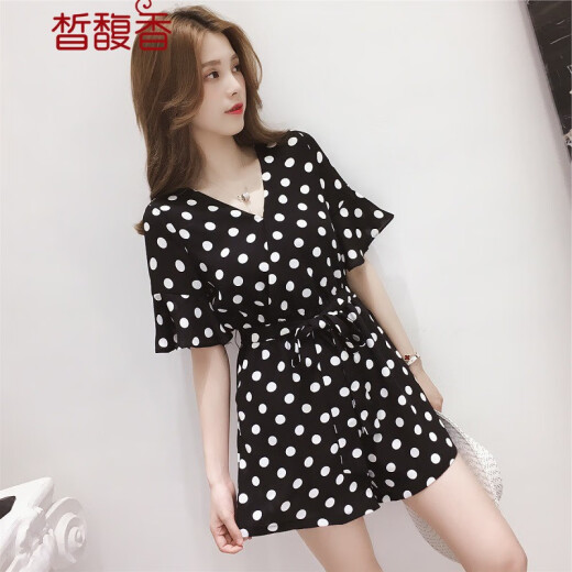 Fair fragrant dress for women summer 2020 new large size women's clothing chiffon fat sister thick waist covering belly one-piece skirt pants 200 Jin [Jin equals 0.5 kg] slimming body-covering one-piece suit for women black M size recommended 75-100 Jin [Jin equals 0.5 kg, ]