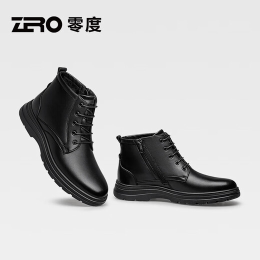 零度Zero马丁靴男秋冬新款高帮加绒保暖棉靴男士潮流百搭工装靴子 黑色 39