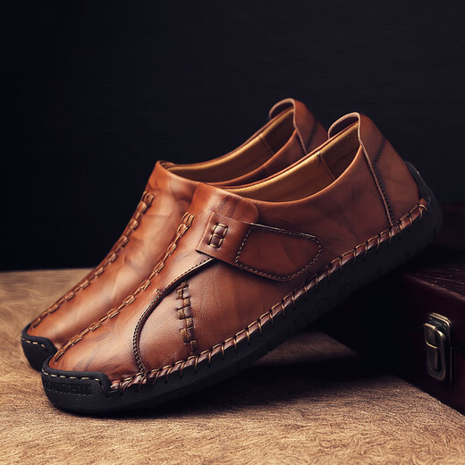 Western Region Kamelgröße Marke 2023 Herren Lederschuhe Herren Herbst Neue echte Lederbohnenschuhe Großgröße 9912 Rotbraun 40