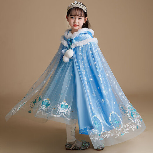 
Bear Elf (xiaoxiongjingling) Children's Cloak Spring and Autumn Girl Princess Aisha Cloak Hooded Jacket Long Baby Outing Shawl Frozen PJ9893 Pink Fleece Cloak S S (recommended height is about 90-120)