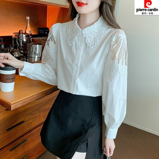 
Piercadian embroidered cotton shirt for women's autumn new fashion embroidered white shirt loose and versatile long-sleeved top CY9227 White 2XL [Suggested 131-145Jin [Jin equals 0.5 kg]]