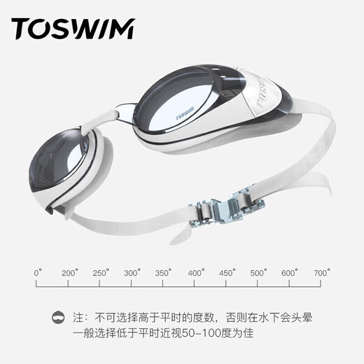 TOSWIM Waterproof Anti-fog Swimming Goggles HD Myopia Men's and Women's Large Frame Swimming Goggles Fish Belly White 500 Degrees