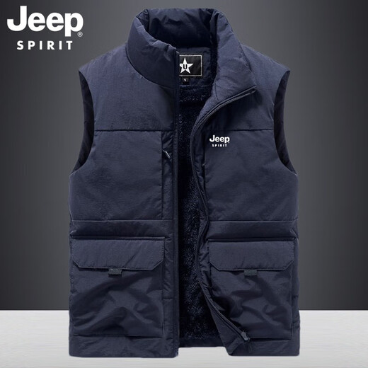 JEEP SPIRIT Outdoor Jeep Vest Men's Autumn and Winter Multi-Pocket Vest Loose Large Size Men's Fishing Vest Men's Jacket Mountaineering Wear Khaki 2XL