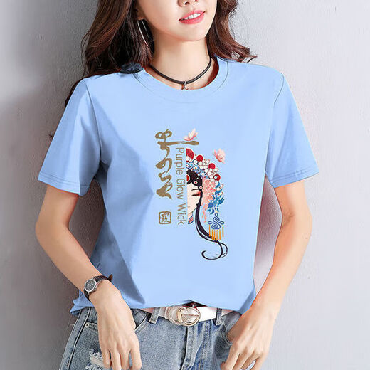 Wang Ximai, una camiseta de algodón puro de tendencia nacional para mujeres en el verano, estudiante de manga corta, coreana suelta, versátil, versátil, blanco [Hua Dan 9901], M Código recomendado, 80-100 Jin [Jin equivale a 0.5 kg]