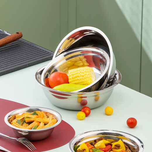 Camellia stainless steel food grade soup basin soup bowl enlarged and thickened vegetable basin egg kneading basin tableware noodle bowl and basin stainless steel soup basin 26cm one