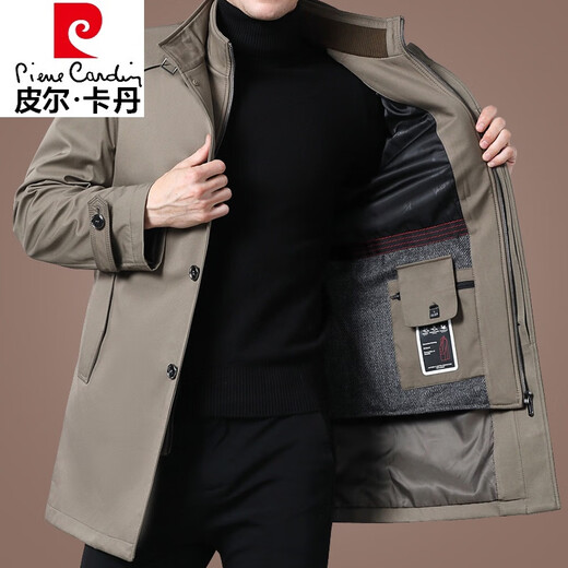 Pierre Cardin fashion brand autumn and winter mid-length windbreaker for middle-aged and elderly men thickened detachable wool liner business jacket trendy 1956 long navy blue detachable liner 3XL 190175-190Jin Jin is equal to 0.5 kg wear