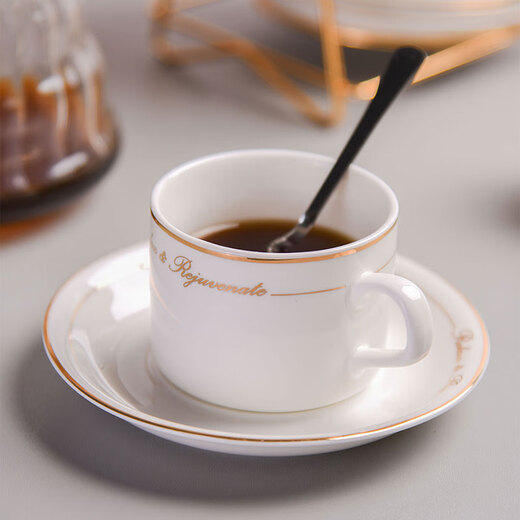 CLITON coffee cup and saucer set European-style gold-rimmed ceramic cup Western-style black tea cup breakfast cup milk cup 6 cups 6 saucers 6 + cup holder