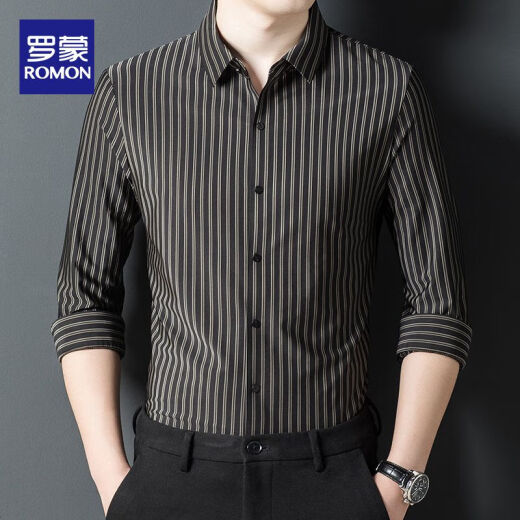 Romon Brand Young and Middle-Things Camisas sin marcas y mangas largas, nuevas camisas de rayas elásticas de negocios de negocios sin planchar, 9928-Dark Green 180/2xl [recomendado 150-165Jin [Jin equivale a 0.5 kg]]