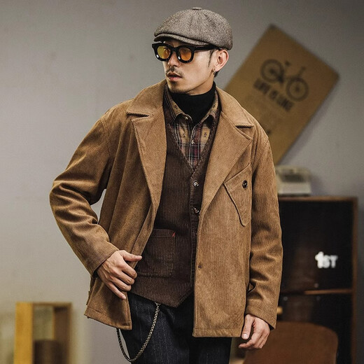 Pos después de la exploración, la chaqueta de traje de traje de traje de muescas retro estadounidense de peso casual de los hombres y la chaqueta de hombres sueltas de otoño de la marca de moda top para hombres marrón 2xl (160-180jin [Jin equivale a 0.5 kg])