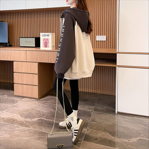 Han Huizhi Chaqueta con capucha para mujeres en primavera y otoño al estilo coreano suelto de longitud media versátil de moda de moda casual de moda para mujeres D695 Apricot primavera y otoño 2xl regular [recomendado 140-160Jin [Jin equivale a 0.5 kg]]]