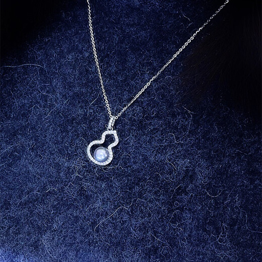 Shining Phoenix Fulu style silver gray blue pearl pendant, perfect round cold light 925 silver inlay, clavicle chain necklace for women, gray 7.5-8mm