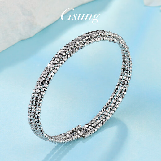GsunG platinum bracelet for women PT950 shiny bouncy bead elastic bracelet fashionable platinum bracelet for women with laser beads. Priced by gram. Contact before bidding.