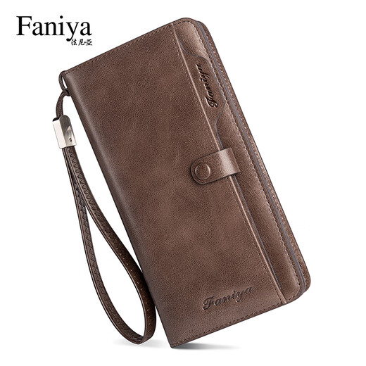 Fania Wallet Men's Long Leather 2025 New Cowhide Clutch High-end Birthday Gift Wallet Wallet Card Bag Coffee Color