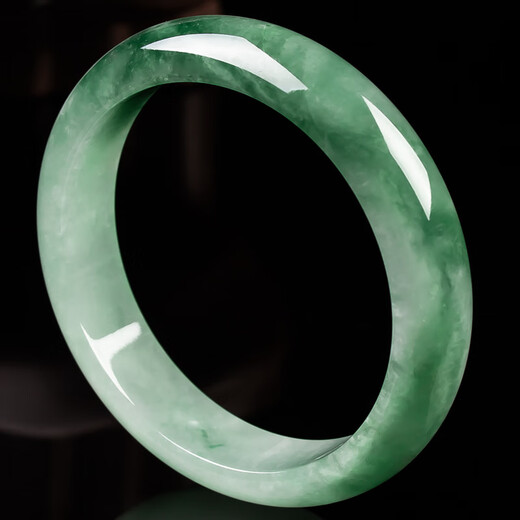 Private oil green half mountain and half water jadeite bracelet for women Burmese ice waxy jadeite (processed) jade bracelet as a gift for mother. The inner diameter of the bracelet is 54-55mm.