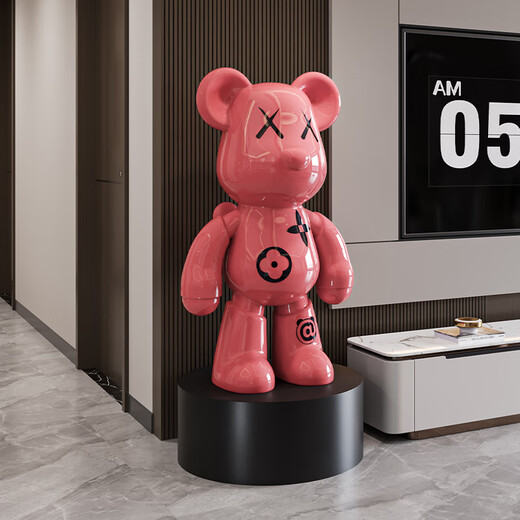 Jizhao light luxury violent bear piggy bank large floor-standing ornaments living room decorations home TV cabinet housewarming gift red happy bear + round black base 98cm