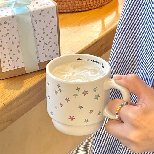 Wanjia full color star ceramic mug breakfast cup coffee milk cup particularly beautiful gift box for girls gifts star style + with gift box
