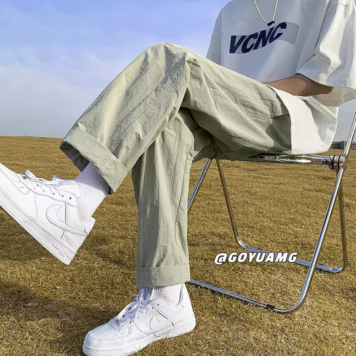BAA AND BAA pants for men's summer thin style men's ice silk quick-drying fashion brand loose retro straight-leg casual nine-point wide-leg trousers light green B336-CLB L [Suggested 95-115Jin [Jin equals 0.5 kg]]