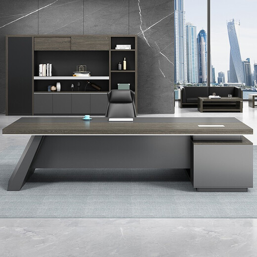 Meixuange Furniture Boss Desk Desk Simple Modern Panel Executive Desk Supervisor Manager Desk President Desk Office Desk and Chair Combination Set 2.4m Table + Chair + 6 Door Cabinet