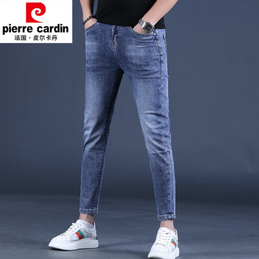 皮尔卡丹（pierre cardin）夏季薄款蓝色九分针织牛仔裤男修身小脚2025新款弹力男士裤子9分 Q1048黑色九分 32