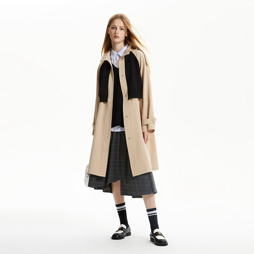 Gabardina de veromoda 2023 nuevo y cómodo empalme con tubo recto chaqueta de manga larga para mujeres livianas khaki-c13 160/80a/s