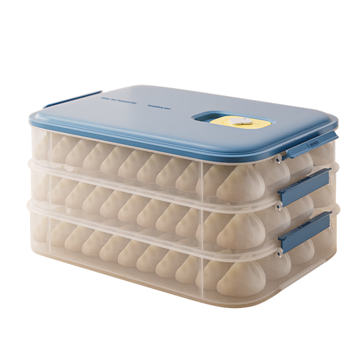 YOUQIN Dumpling Refrigerator Storage Box Sealed Fresh-keeping Box Dumplings and Wontons Quick-frozen Special Tray Household Freezer Box Egg Box Indigo One Layer One Cover - Can Hold 70 Dumplings