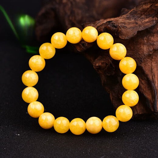 DL 1998 Fat Donglai same style beeswax bracelet chicken fat yellow natural yellow chalcedony bracelet beeswax color quartzite jade crystal bead diameter about 6mm three circles women's model