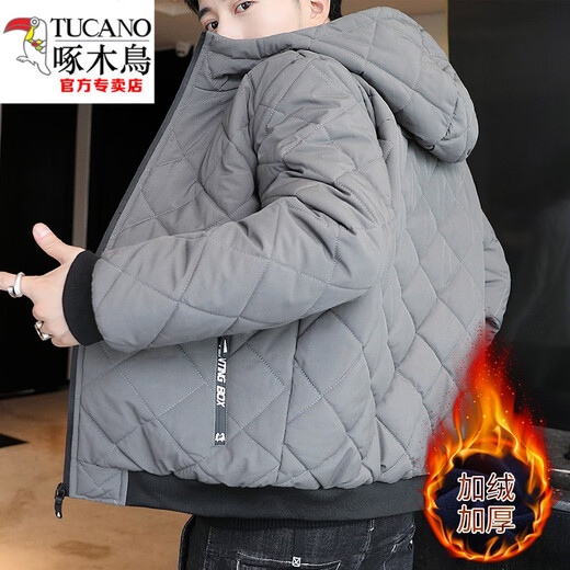 Woodpecker (TUCANO) Cotton Clothes Men's 2024 Winter New Cotton Clothes Warm and Cold-proof Cotton Jackets Trendy Men's Jacket Tops 5008 Black Plus. Velvet Plus. Thick M