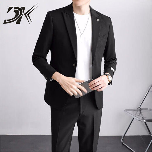 DK brand suit suit men's spring and autumn light mature style small suit jacket men's slim trendy solid color suit complete set gray suit + trousers M size