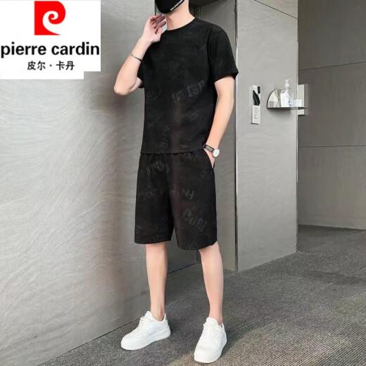 皮尔卡丹（pierre cardin）纯棉2023新款冰丝短袖T恤套装男士休闲运动两件套男装宽松夏季潮 671灰色套装 XL 130斤-145斤
