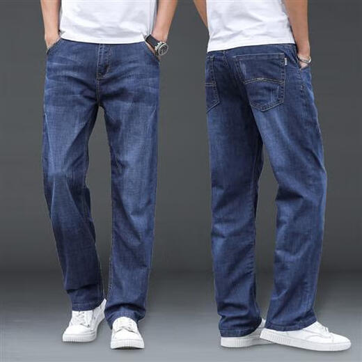 
Tanfeng Niao Xintang Jeans for men in spring and summer straight loose big trousers in spring and autumn style stretch men's pants men's casual trousers medium blue straight [thin style] thin XL 120-140