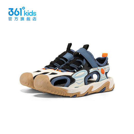 361 Shopping mall same style children's shoes, boys' beach toe-cap sandals, summer new middle and large children's sandals, feather white/carbon black/eternal blue 37